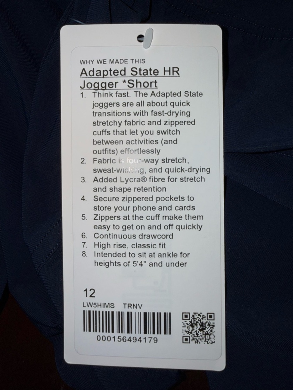 NEW Lululemon Adapted State HR Cropped Jogger Short True Navy Size 12 - Picture 6 of 10